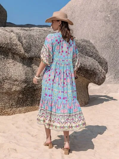Printed Puff Sleeve Ruched Midi Dress sold by Charming Charlie product image thumbnail 2