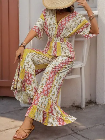 Perfee Ruffled Hem Printed V-Neck Jumpsuit sold by Charming Charlie product image thumbnail 2