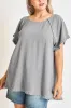Umgee Full Size Seam Detail Linen Ruffle Fringe Edge Top Plus Size sold by Charming Charlie