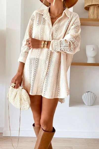 Lace Crochet Collared Neck Oversized Shirt sold by Charming Charlie