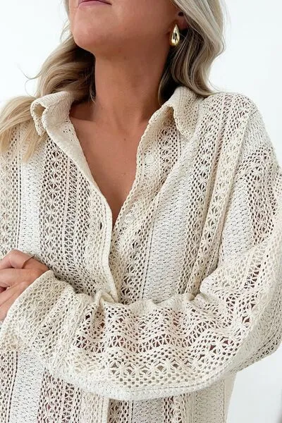 Lace Crochet Collared Neck Oversized Shirt sold by Charming Charlie product image thumbnail 4