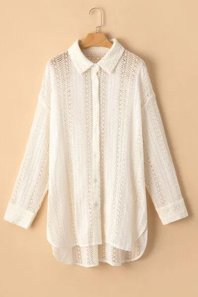 Lace Crochet Collared Neck Oversized Shirt sold by Charming Charlie product image thumbnail 5