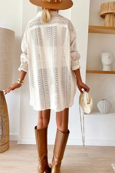 Lace Crochet Collared Neck Oversized Shirt sold by Charming Charlie product image thumbnail 2