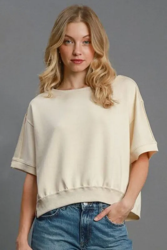 Umgee Full Size Lightweight Cropped Sweatshirt Plus Size sold by Charming Charlie