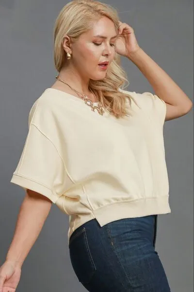 Umgee Full Size Lightweight Cropped Sweatshirt Plus Size sold by Charming Charlie product image thumbnail 5