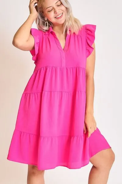 Umgee Full Size Johnny Collar Ruffle Cap Sleeve Tiered Dress Plus Size sold by Charming Charlie product image thumbnail 4