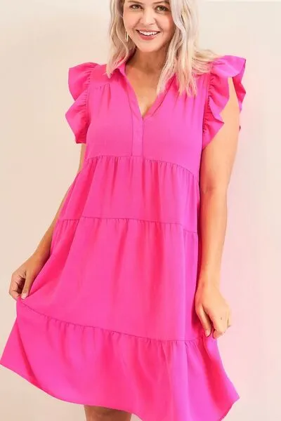 Umgee Full Size Johnny Collar Ruffle Cap Sleeve Tiered Dress Plus Size sold by Charming Charlie product image thumbnail 3
