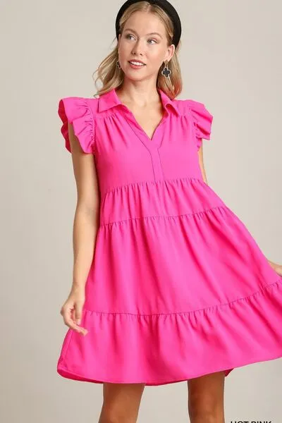 Umgee Full Size Johnny Collar Ruffle Cap Sleeve Tiered Dress Plus Size sold by Charming Charlie