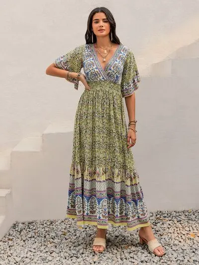 Ruched Printed Flounce Sleeve Maxi Dress sold by Charming Charlie product image thumbnail 3