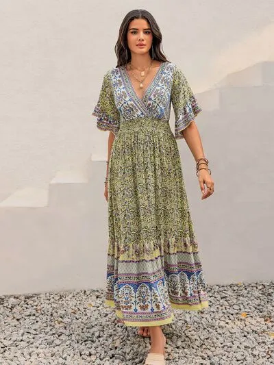 Ruched Printed Flounce Sleeve Maxi Dress sold by Charming Charlie product image thumbnail 2