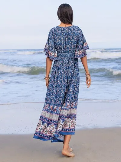Ruched Printed Flounce Sleeve Midi Dress sold by Charming Charlie product image thumbnail 3
