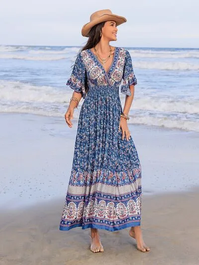 Ruched Printed Flounce Sleeve Midi Dress sold by Charming Charlie product image thumbnail 2