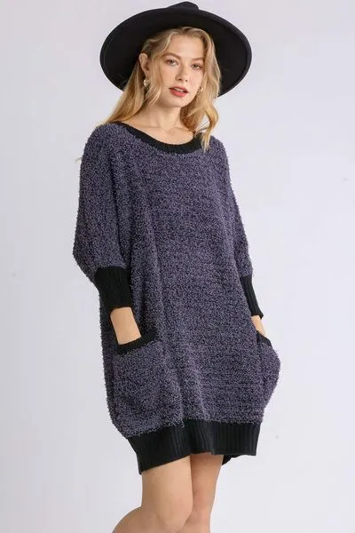 Umgee Full Size Ribbed Hem Round Neck 3/4 Sleeve Sweater Dress with Pockets Plus Size sold by Charming Charlie product image thumbnail 2