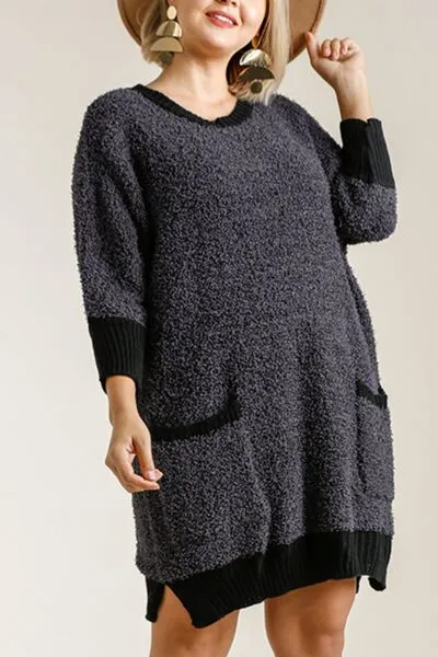 Umgee Full Size Ribbed Hem Round Neck 3/4 Sleeve Sweater Dress with Pockets Plus Size sold by Charming Charlie product image thumbnail 4