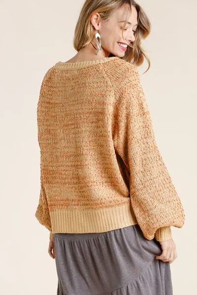 Umgee Full Size Ribbed Hem Round Neck Long Sleeve Popcorn Sweater Plus Size sold by Charming Charlie product image thumbnail 2