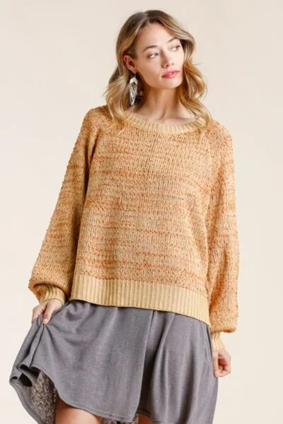Umgee Full Size Ribbed Hem Round Neck Long Sleeve Popcorn Sweater Plus Size sold by Charming Charlie