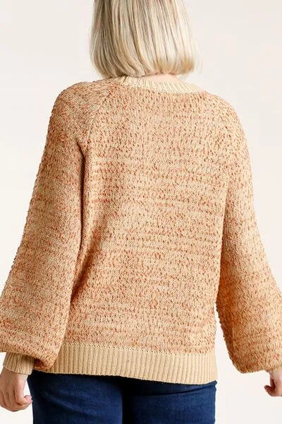 Umgee Full Size Ribbed Hem Round Neck Long Sleeve Popcorn Sweater Plus Size sold by Charming Charlie product image thumbnail 4
