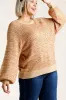 Umgee Full Size Ribbed Hem Round Neck Long Sleeve Popcorn Sweater Plus Size sold by Charming Charlie