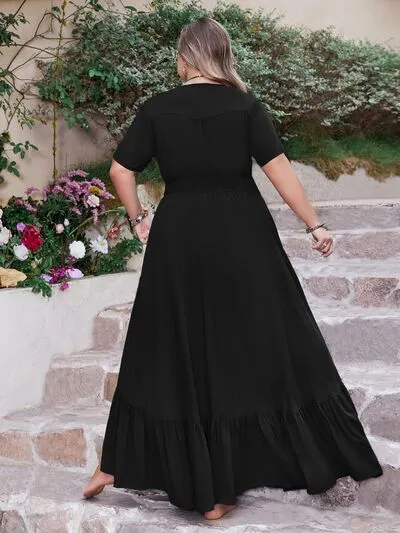 Plus Size Ruffled Hem Button Down V-Neck Short Sleeve Maxi Dress sold by Charming Charlie product image thumbnail 3