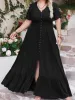 Plus Size Ruffled Hem Button Down V-Neck Short Sleeve Maxi Dress sold by Charming Charlie