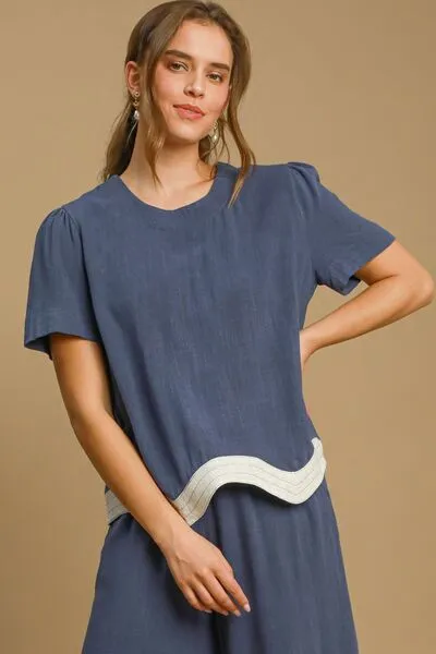 Umgee Full Size Linen Blend Scalloped Hem Top Plus Size sold by Charming Charlie