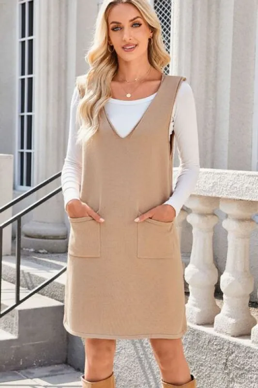 Lovelet Pocketed V-Neck Mini Sweater Overall Dress sold by Charming Charlie