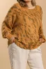 Umgee Full Size Animal Print Round Neck Distressed Detail Sweater Plus Size sold by Charming Charlie