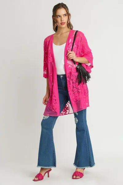 Umgee Full Size Floral Lace Open Front Kimono Sleevee Cover Up with Waist Tie Plus Size sold by Charming Charlie product image thumbnail 3
