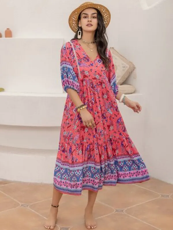 Printed Puff Sleeve Midi Dress sold by Charming Charlie