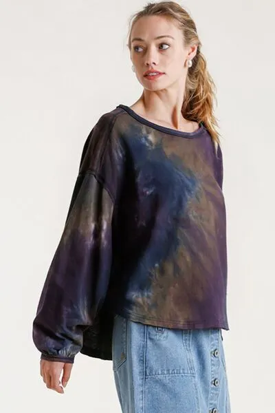 Umgee Full Size Tie Dye Round Neck Long Balloon Sleeve Top Plus Size sold by Charming Charlie product image thumbnail 3