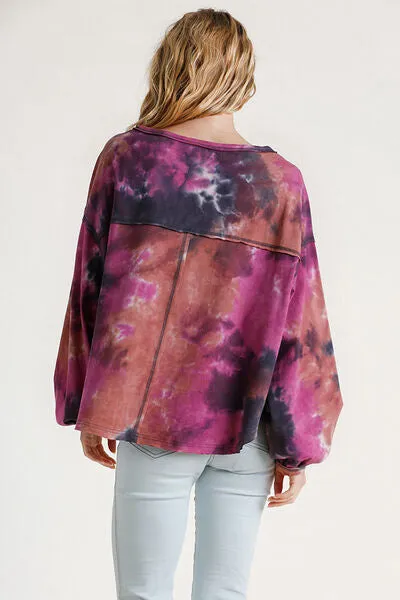 Umgee Full Size Tie Dye Round Neck Long Balloon Sleeve Top Plus Size sold by Charming Charlie product image thumbnail 2