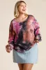 Umgee Full Size Tie Dye Round Neck Long Balloon Sleeve Top Plus Size sold by Charming Charlie
