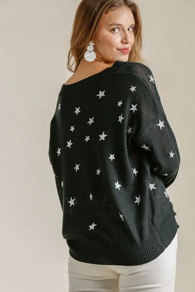Umgee Full Size Star V-Neck Long Sleeve Sweater Plus Size sold by Charming Charlie product image thumbnail 2