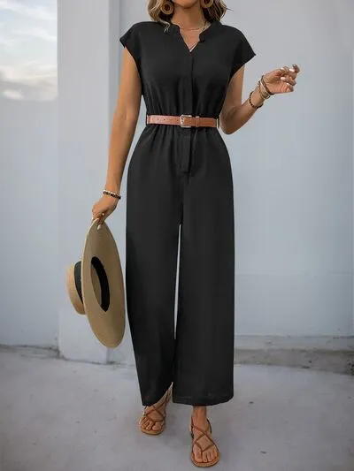 Perfee Notched Wide Leg Jumpsuit sold by Charming Charlie