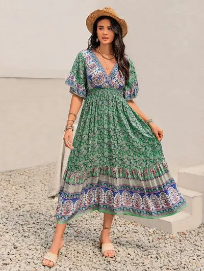 Ruched Printed Flounce Sleeve Midi Dress sold by Charming Charlie product image thumbnail 3
