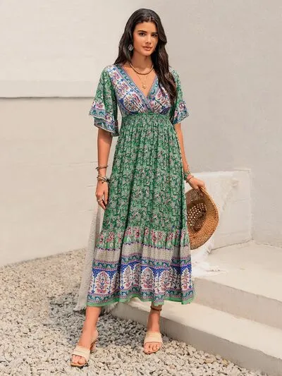 Ruched Printed Flounce Sleeve Midi Dress sold by Charming Charlie product image thumbnail 2