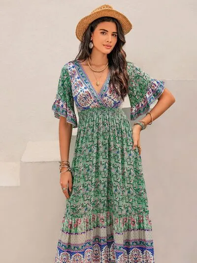 Ruched Printed Flounce Sleeve Midi Dress sold by Charming Charlie product image thumbnail 5