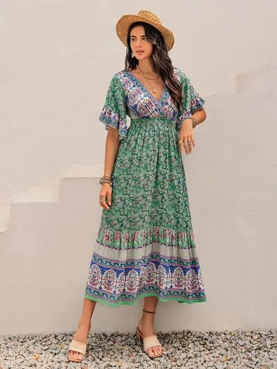 Ruched Printed Flounce Sleeve Midi Dress sold by Charming Charlie product image thumbnail 4