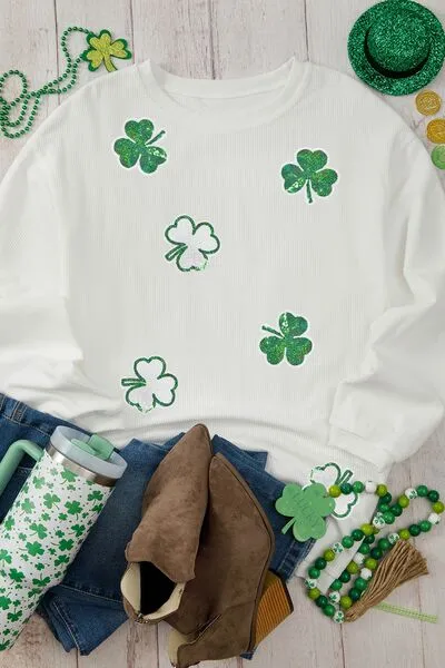 Sequin Lucky Clover Round Neck Long Sleeve Sweatshirt sold by Charming Charlie product image thumbnail 4