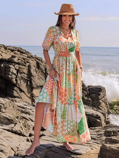 Printed Smocked Waist Short Sleeve Maxi Dress sold by Charming Charlie product image thumbnail 3