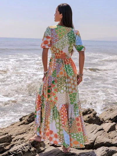 Printed Smocked Waist Short Sleeve Maxi Dress sold by Charming Charlie product image thumbnail 2