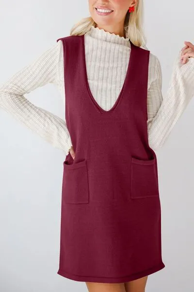 Lovelet Pocketed V-Neck Mini Sweater Overall Dress sold by Charming Charlie product image thumbnail 4