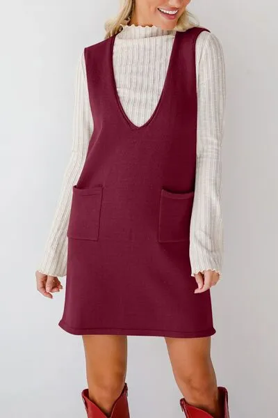 Lovelet Pocketed V-Neck Mini Sweater Overall Dress sold by Charming Charlie