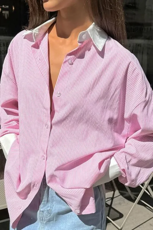 Striped Collared Neck Long Sleeve Shirt sold by Charming Charlie