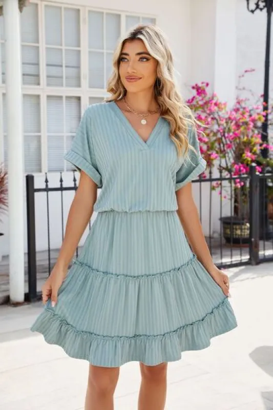 Frill Tiered Short Sleeve Mini Dress sold by Charming Charlie