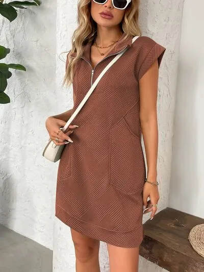 Texture Half Zip Cap Sleeve Mini Dress sold by Charming Charlie product image thumbnail 2