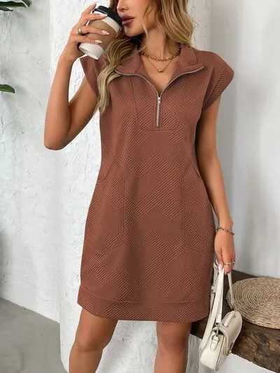 Texture Half Zip Cap Sleeve Mini Dress sold by Charming Charlie