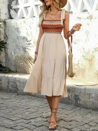 Perfee Tied Smocked Tiered Midi Cami Dress sold by Charming Charlie product image thumbnail 5