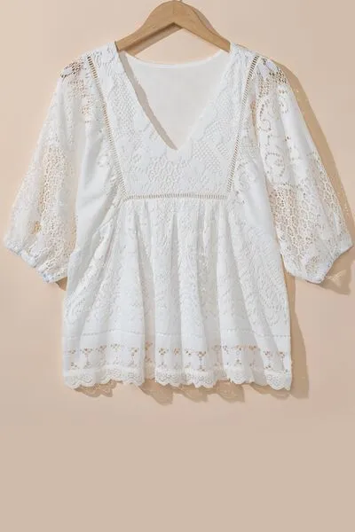 Lace Crochet Hollowed Scallop Hem V Neck Blouse sold by Charming Charlie product image thumbnail 3