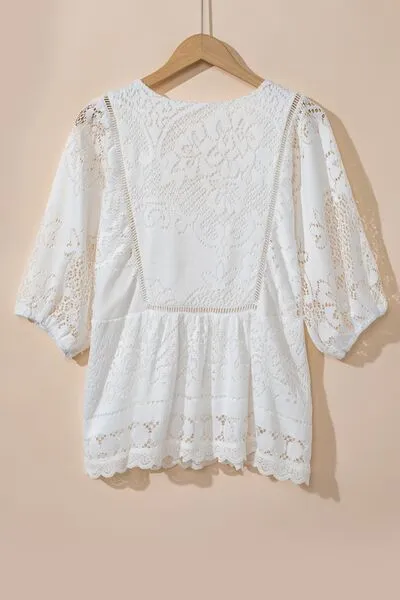 Lace Crochet Hollowed Scallop Hem V Neck Blouse sold by Charming Charlie product image thumbnail 4